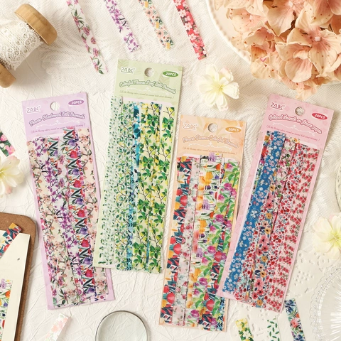 Wasserfeste PET Dekorationsaufkleber Langer Streifen Vintage Floral Botanik Für Journal DIY Planer Scrapbooking Ästhetisch