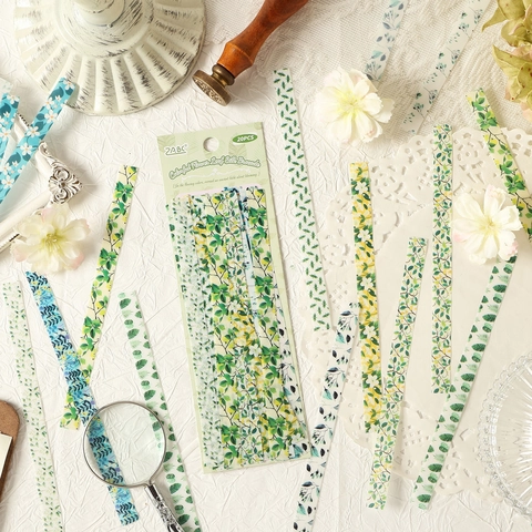 Wasserfeste PET Dekorationsaufkleber Langer Streifen Vintage Floral Botanik Für Journal DIY Planer Scrapbooking Ästhetisch