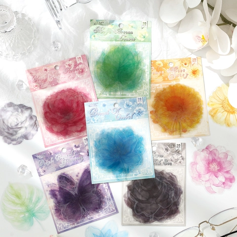 Floral Leaf Butterfly PET Decorative Stickers Translucent Waterproof Decals For Scrapbooking DIY Journaling Aesthetic