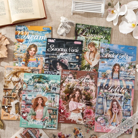 Libro Di Adesivi In Carta Washi PET Vintage Illustrazione Retrò Disegnata A Mano Per Diari Scrapbooking DIY Decorativi