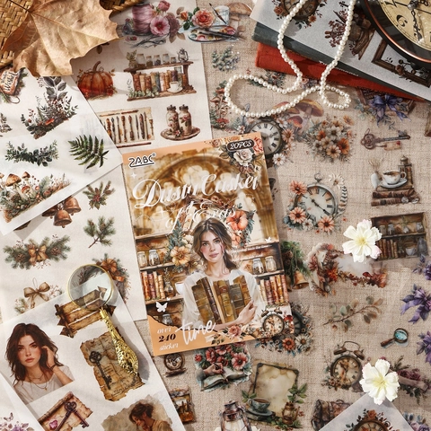 Libro Di Adesivi In Carta Washi PET Vintage Illustrazione Retrò Disegnata A Mano Per Diari Scrapbooking DIY Decorativi