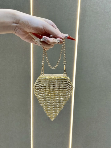 Mini Lipstick Evening Bag Sparkling Rhinestone Heart Shaped Tassel Clutch With Metal Chain For Women Party Wedding