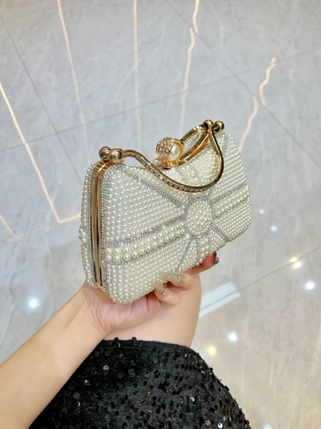 Elegant Faux Pearl Rhinestone Evening Bag Geometric Beaded Clutch With Metal Handle And Chain For Women Wedding Banquet Party Luxury Handbag