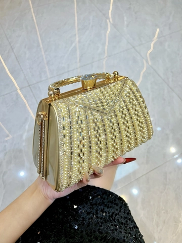 Women Luxury Evening Bag Faux Pearl Rhinestone Beaded Clutch For Wedding Banquet Party Hard Shell Handbag With Chain Strap