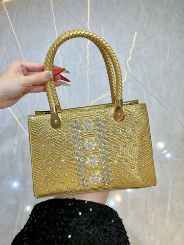 Borsa Da Sera Di Lusso Fiori Di Strass Motivo Serpente Pelle PU Borsa A Mano Manico Intrecciato Tracolla Donna Festa