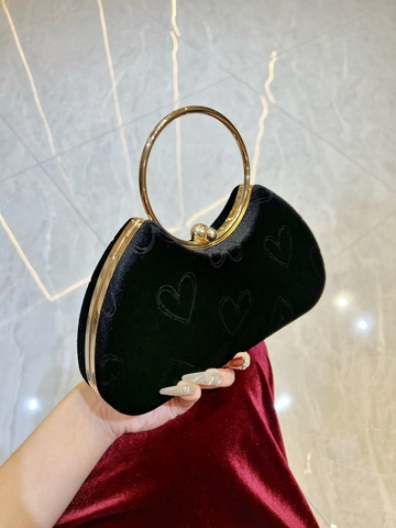 Samt Abendtasche Mit Herzmuster Goldenem Rundgriff Und Abnehmbarer Metallkette Für Damen Party Hochzeit