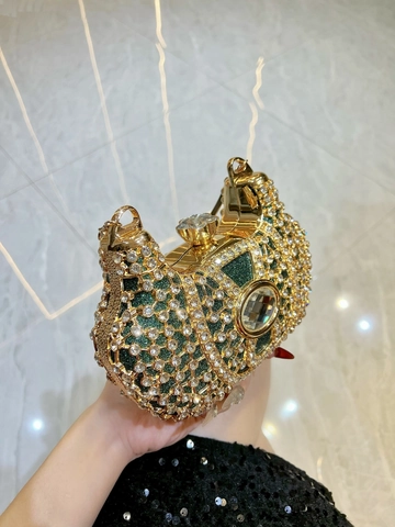 Luxury Rhinestone Evening Clutch Bag With Metal Frame And Central Crystal Gemstone For Women Party Wedding Formal Event