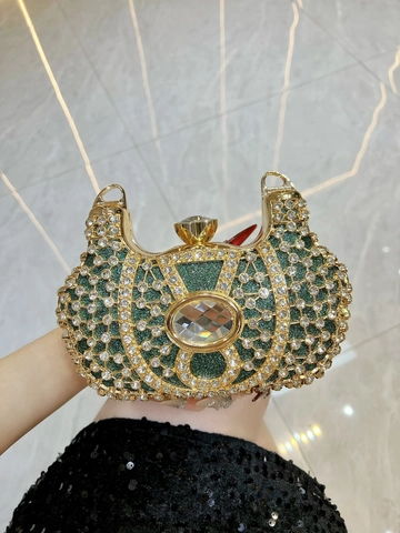 Luxury Rhinestone Evening Clutch Bag With Metal Frame And Central Crystal Gemstone For Women Party Wedding Formal Event