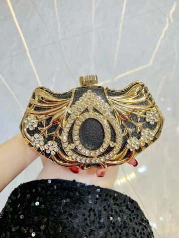 Luxury Rhinestone Evening Clutch Bag Hollow Metal Frame Floral Women Formal Wedding Party Handbag With Detachable Chain