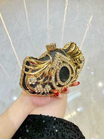 Luxury Rhinestone Evening Clutch Bag Hollow Metal Frame Floral Women Formal Wedding Party Handbag With Detachable Chain