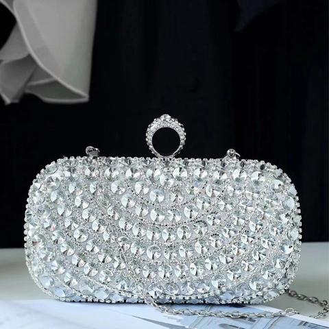 Pochette Da Sera Con Strass Da Donna Borsa Luccicante Per Feste Matrimoni Con Chiusura Ad Anello E Catena Rimovibile