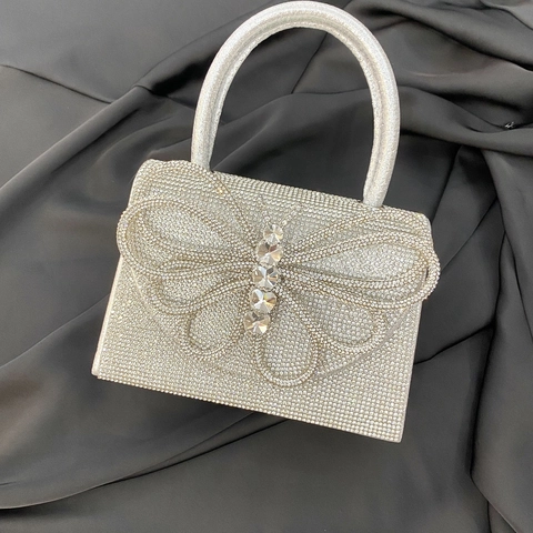 Strass Avondtas Glinsterende Kristallen Vlinder Handtas Met Handvat En Kettingriem Voor Bruiloft Feest Banket