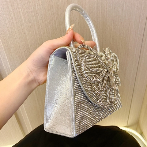 Strass Avondtas Glinsterende Kristallen Vlinder Handtas Met Handvat En Kettingriem Voor Bruiloft Feest Banket
