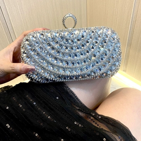 Elegante Strass Abendtasche Mit Ringverschluss Metallrahmen Hartschalen Handtasche Für Hochzeit Bankett Party Frauen