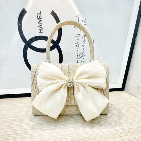 Evening Handbag Glitter Sequin Bag With Oversized Satin Bow And Rhinestone Crossbody Chain Purse For Wedding Party