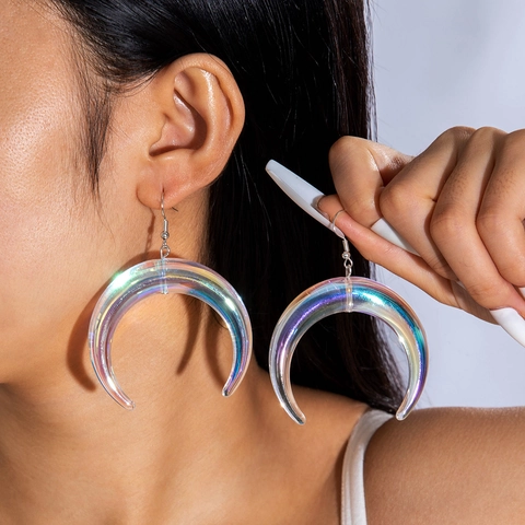 Iridescent Crescent Moon Star Dangle Earrings Resin Colorful Dreamy Jewelry Women With Earring Post