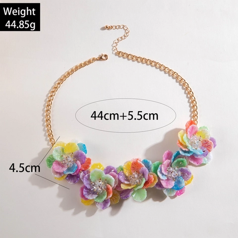 Mode 3D Bloem Ketting En Oorbellen Sieraden Voor Vrouwen Acryl Hars Florale Choker Met Kunstparel Kwastje