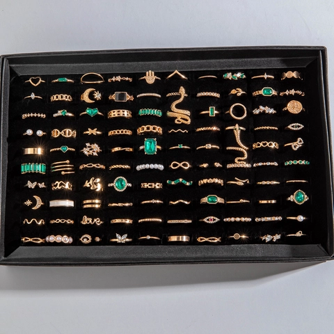 Böhmische Vintage Fingerringe Vergoldete Legierung Strass Schmetterling Herz Mond Schlange Böser Blick Künstliche Perle Frauen