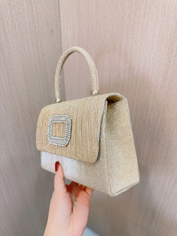 Bolso De Noche Con Purpurina Color Oro Champaña Para Mujer Con Hebilla De Diamantes De Imitación Bolso De Mano Para Boda Fiesta Banquete