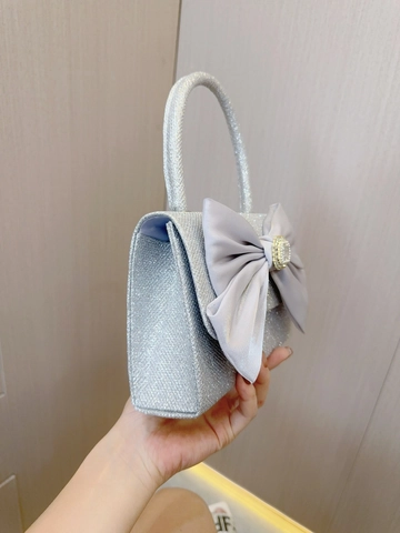 Glitter Evening Bag With Large Satin Bow Rhinestone Shimmer Handbag For Wedding Party Prom Women