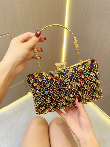 Luxury Rhinestone Evening Clutch Bag Crystal Metal Flower Handle Shoulder Purse For Wedding Party Banquet