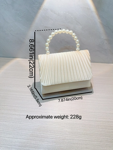 Pleated Evening Bag With Artificial Pearl Handle Satin Clutch Handbag For Wedding Party Banquet Elegant For Women