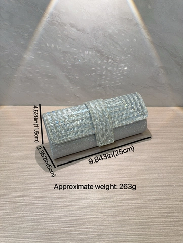 Rhinestone Evening Clutch Bag Glitter Rectangular Handbag With Detachable Chain Strap For Women Wedding Party Elegant
