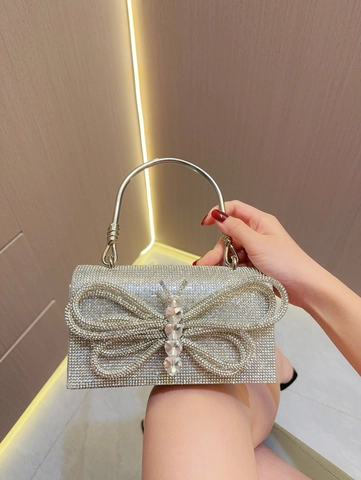 Bolso de Noche de Mariposa de Strass de Lujo para Mujer Asa de Metal Poliéster Banquete Boda Fiesta Bolso de Mano Clutch