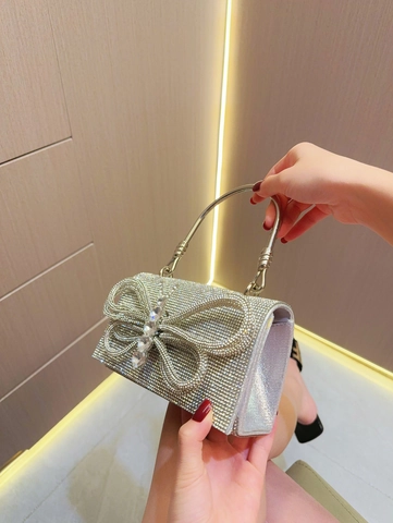Bolso de Noche de Mariposa de Strass de Lujo para Mujer Asa de Metal Poliéster Banquete Boda Fiesta Bolso de Mano Clutch