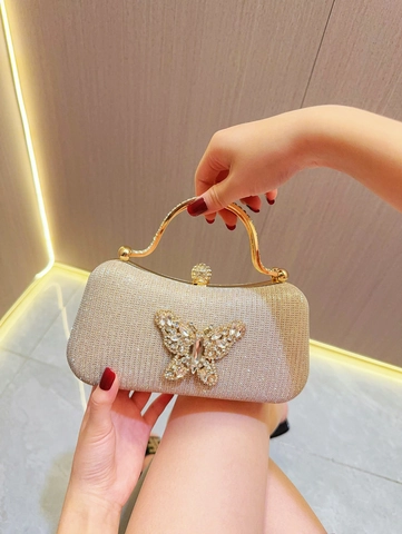 Pochette Da Sera Donna Rigida Con Glitter E Farfalla Di Strass Per Matrimonio Festa Elegante Lusso