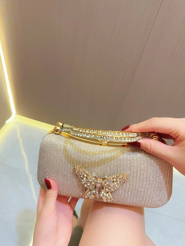 Pochette Da Sera Donna Rigida Con Glitter E Farfalla Di Strass Per Matrimonio Festa Elegante Lusso