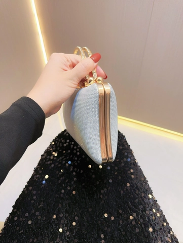 Elegante Bolso De Noche Clutch Brillo Pedrería Bolso De Mano Con Asa De Lazo De Metal Para Boda Banquete Fiesta Mujeres