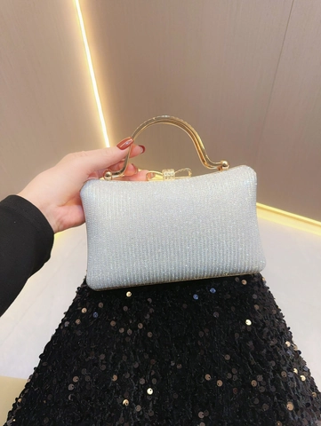 Elegante Bolso De Noche Clutch Brillo Pedrería Bolso De Mano Con Asa De Lazo De Metal Para Boda Banquete Fiesta Mujeres