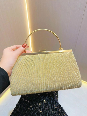 Women Pleated Evening Clutch Bag Metallic Shiny Polyester With Metal Ring Handle For Party Wedding Banquet