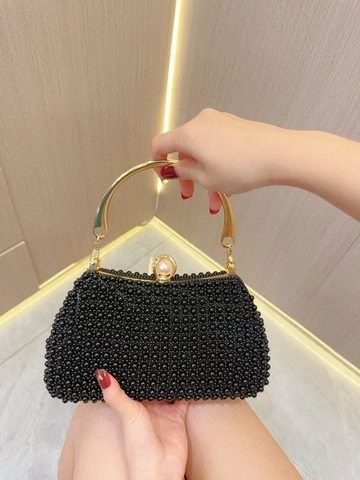 Luxury Beaded Evening Bag For Women Faux Pearl Handbag With Gold Metal Handle Rhinestone Clutch For Wedding Party Banquet