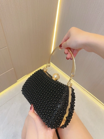 Luxury Beaded Evening Bag For Women Faux Pearl Handbag With Gold Metal Handle Rhinestone Clutch For Wedding Party Banquet