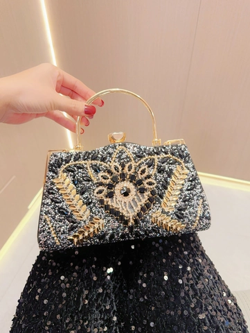 Abendtasche Clutch Straß Luxus Blumenmuster Metallgriff PU Leder Handtasche Für Damen Hochzeit Party Bankett
