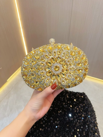 Luxurious Rhinestone Flower Evening Bag For Women Elegant Banquet Clutch Handbag With Metal Handle Party Wedding Purse