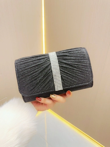 Pochette Da Sera Plissettata Glitterata Con Strass Borsa A Busta Per Donna Matrimonio Formale Con Catena Metallica