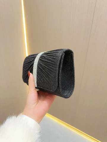 Pochette Da Sera Plissettata Glitterata Con Strass Borsa A Busta Per Donna Matrimonio Formale Con Catena Metallica