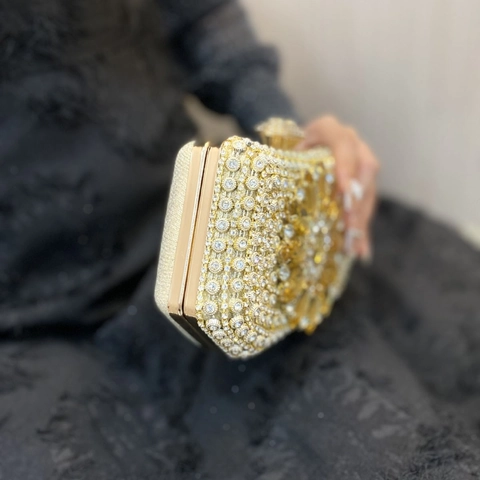 Pochette Da Sera Di Lusso Con Strass Decorazione Floreale In Cristallo Di Girasole Cornice In Metallo Per Matrimonio