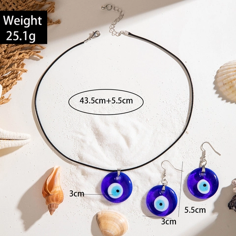 Collana Con Pendente Occhio Del Diavolo E Orecchini A Gancio Vetro Blu Stile Etnico Accessorio Boho Gioielli Per Donna
