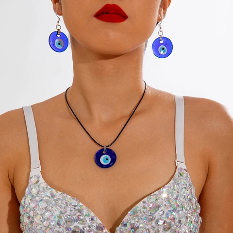 Collana Con Pendente Occhio Del Diavolo E Orecchini A Gancio Vetro Blu Stile Etnico Accessorio Boho Gioielli Per Donna