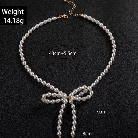 Collana Di Künstliche Perle Di Imitazione Elegante Fiocco Francese Per Donne Con Chiusura In Lega Dorata Gioielli Con Nappine