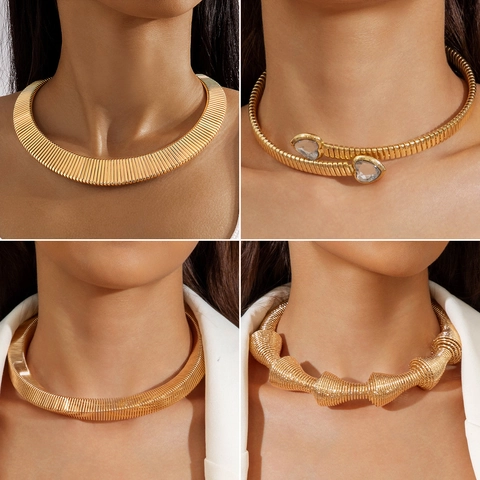 Collar Gargantilla Acanalada de Aleación de Metal de Moda para Mujeres Joyería de Regalo de Collar de Torque de Declaración de Oro y Plata Geométrico Vintage