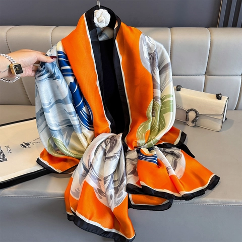 Sciarpa In Raso Da Donna Grande Scialle Stampa Floreale Elegante Protezione Solare Leggera Traspirante Effetto Raso Accessorio