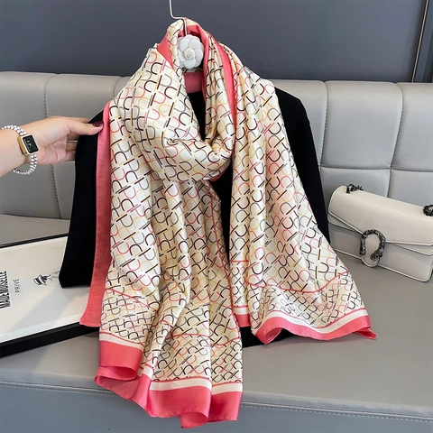 Sciarpa Di Moda Donna Raso Poliestere Elegante Retrò Stampa Geometrica Catena Protezione Solare Avvolgente Versatile