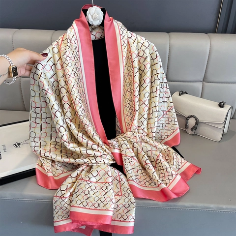 Sciarpa Di Moda Donna Raso Poliestere Elegante Retrò Stampa Geometrica Catena Protezione Solare Avvolgente Versatile