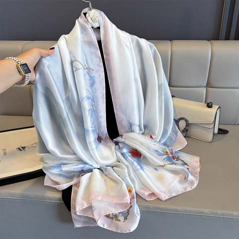 Sciarpa Lunga In Raso Di Raso Scialle Stampa Floreale Protezione Solare Elegante Leggera Traspirante Avvolgente Donna