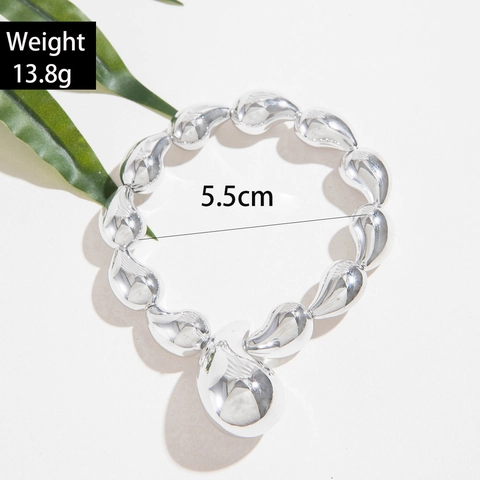 Bracciale Perline Argentato CCB Teardrop Goccia Acqua Elastico Estetica Metallo Liquido Accessorio Moda Uomo Donna